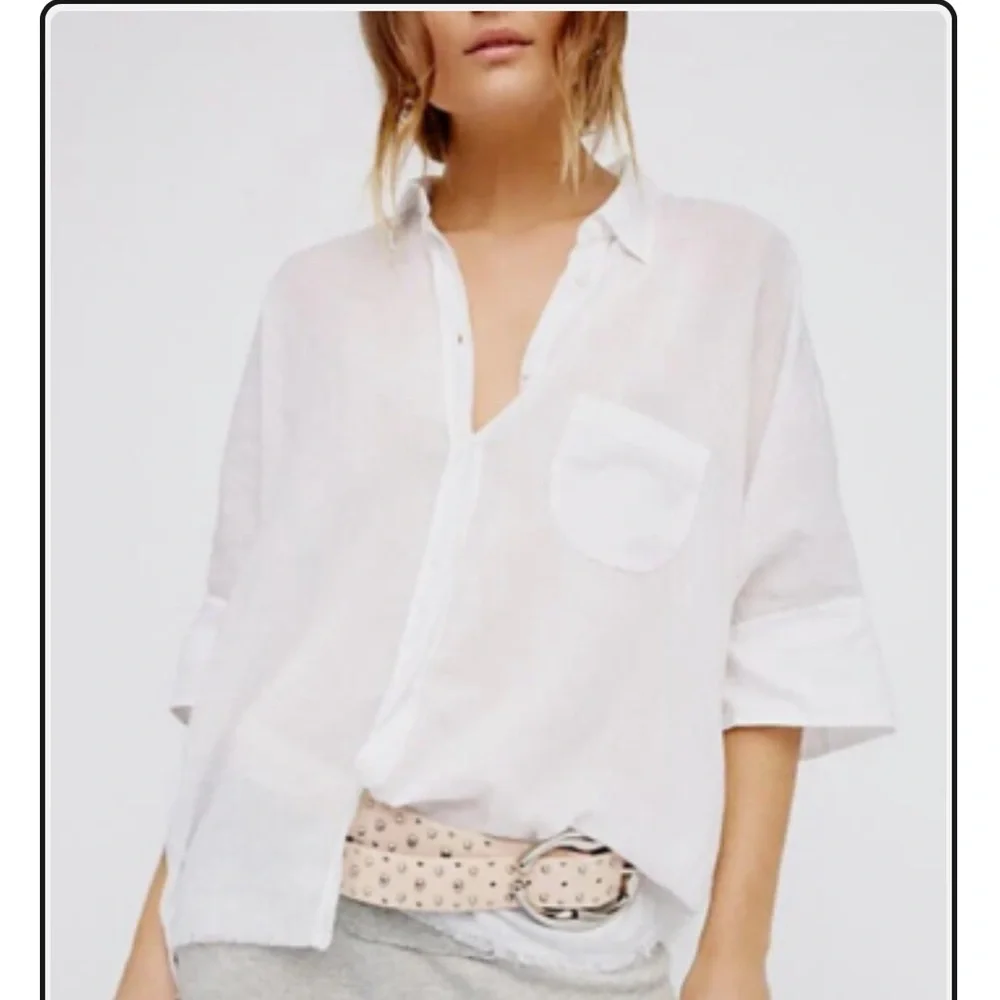 Free People The Best of Me White Gauzy Button-Down Shirt
